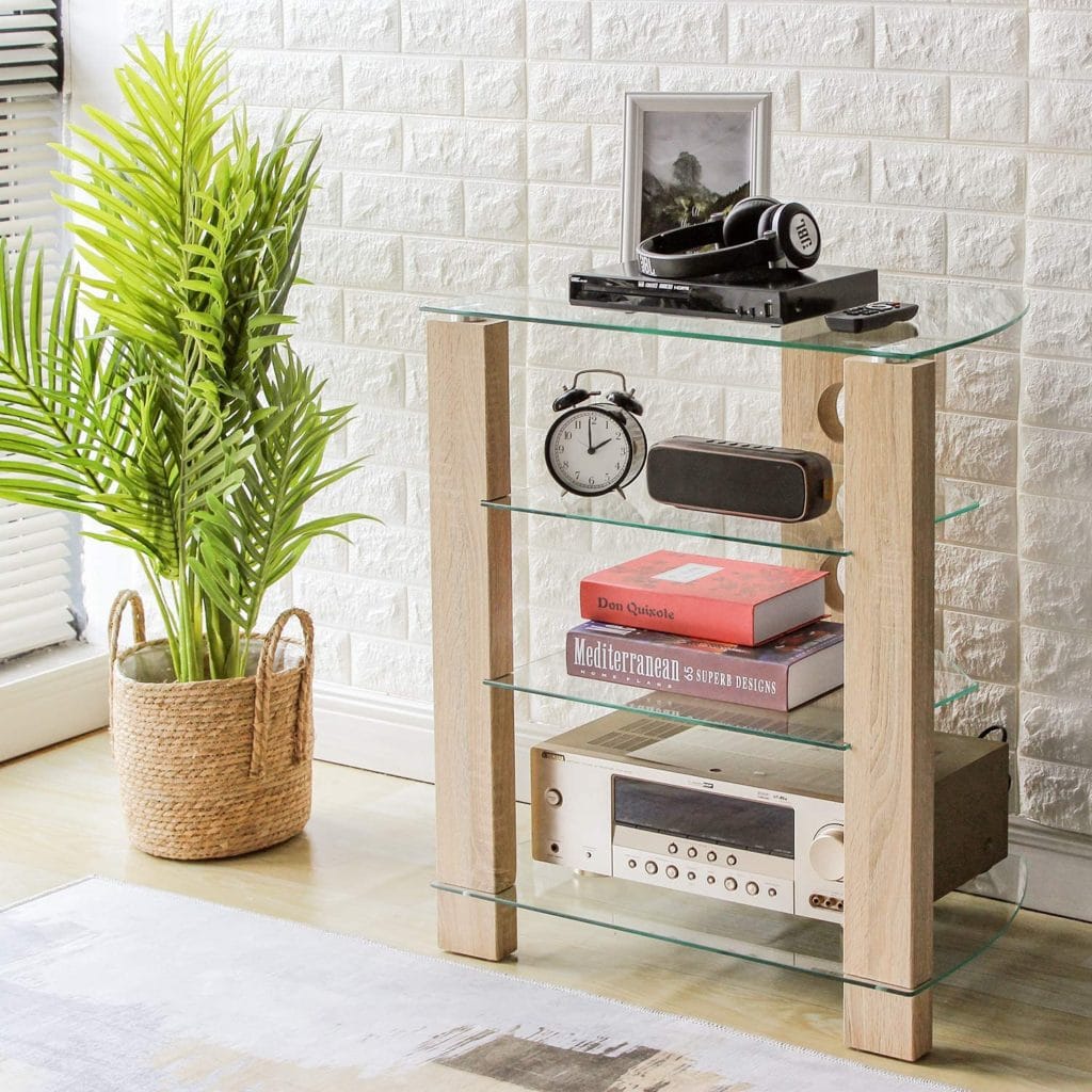 Meuble Platine Vinyle Bikoney Avec Tiroir – Table D'appoint Rangement Vinyles, Salon Ou Chambre, Bois Robuste